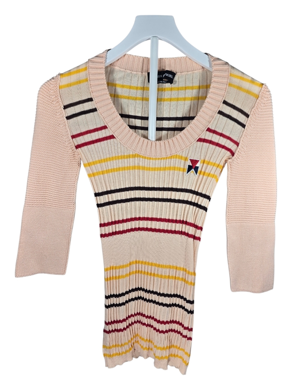 Sonia Rykiel Pink Peach Striped Ribbed  Scoop Neck Sweater